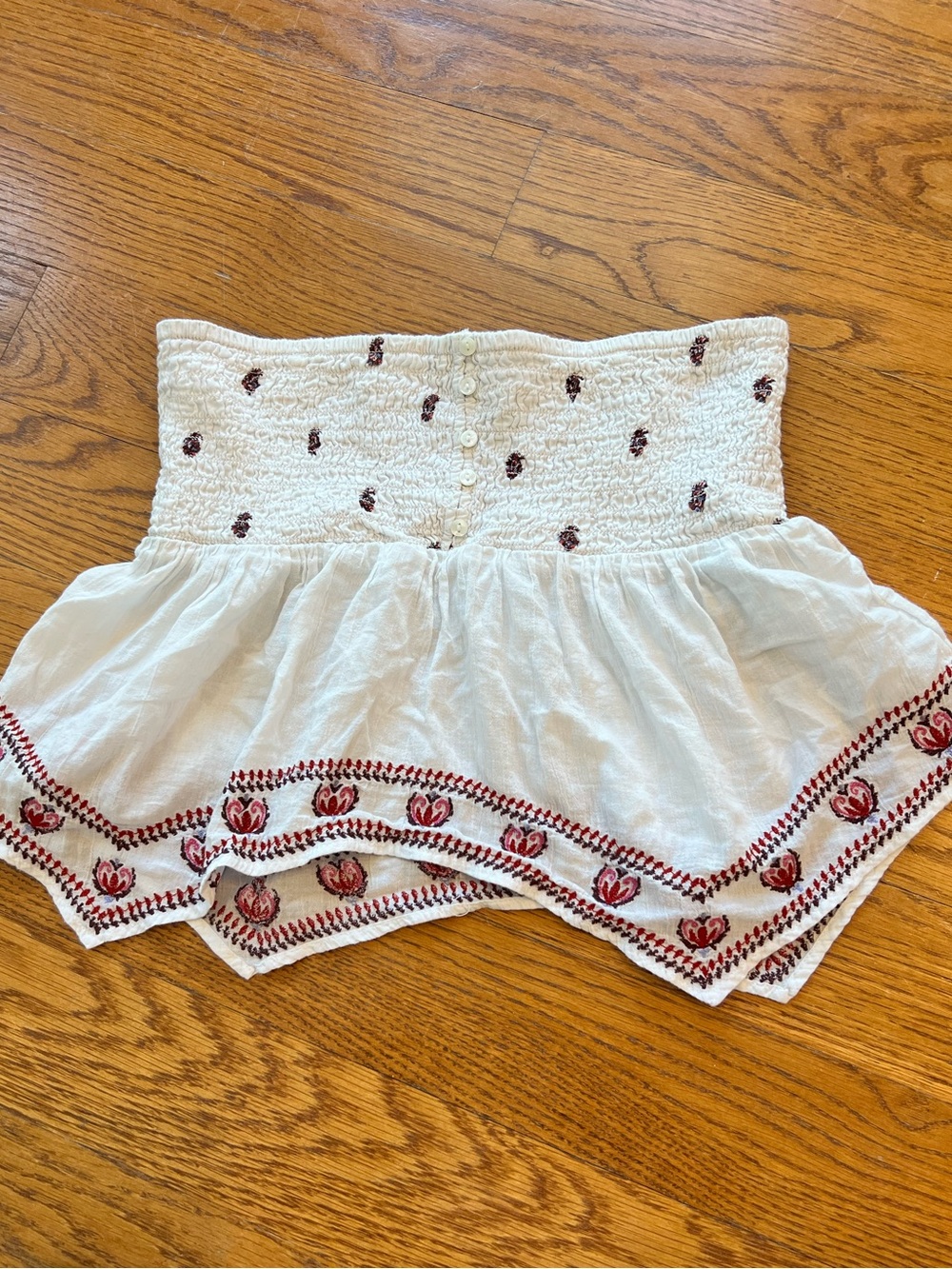 American Eagle Outfitters White Crop Tube Top with Red Embroidered Trim